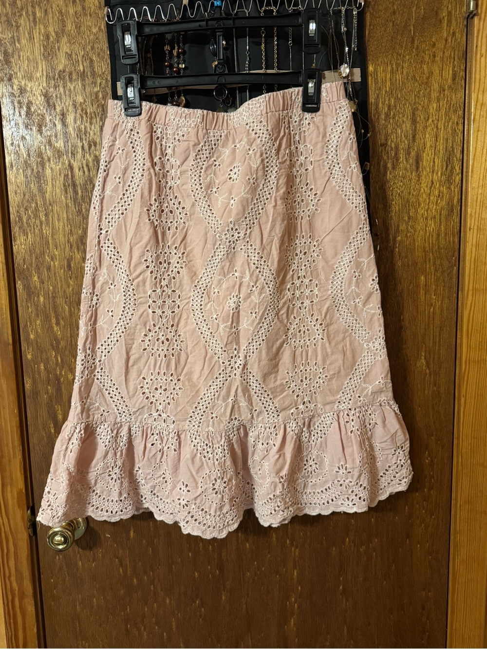Adiva Blush Pink Eyelet Ruffle-Hem Skirt